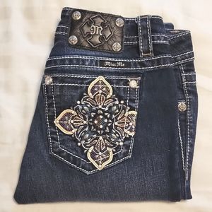 Miss Me Dark Wash Jeans W/Colorful Flower On Back Pockets
